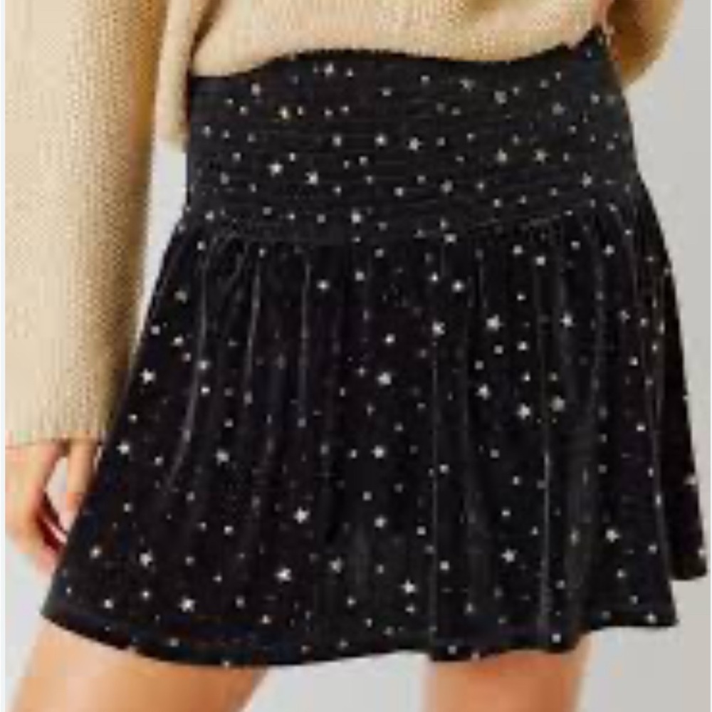 Francesca’s NWOT Blue Rain Kadie starlight velour mini-skirt medium black & gold
